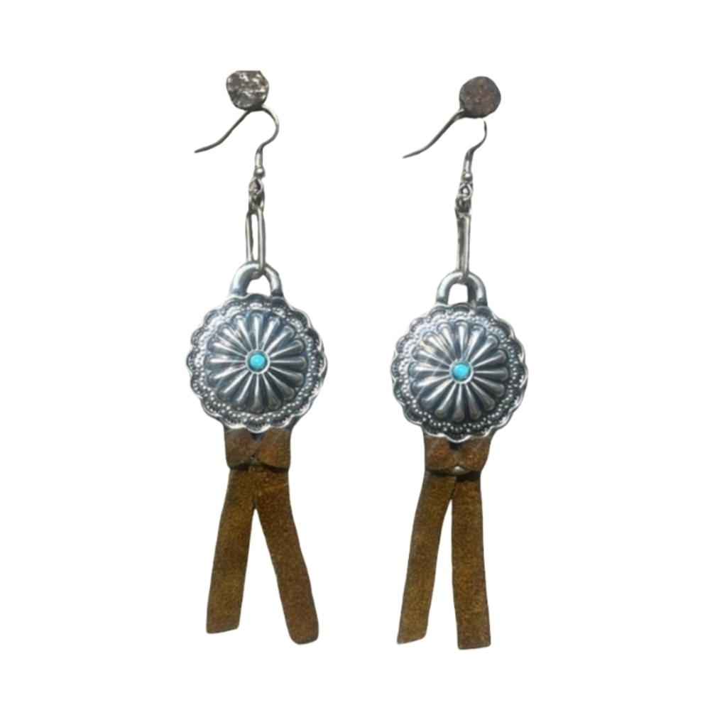 South Western Aztec Concho Turquoise Dangle Earrings Cowgirl Boho Festival